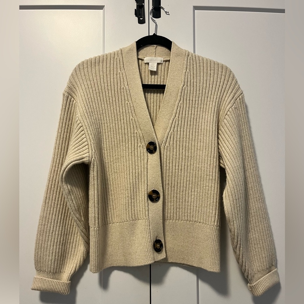 H&M Cream Ribbed Button-Up Cardigan